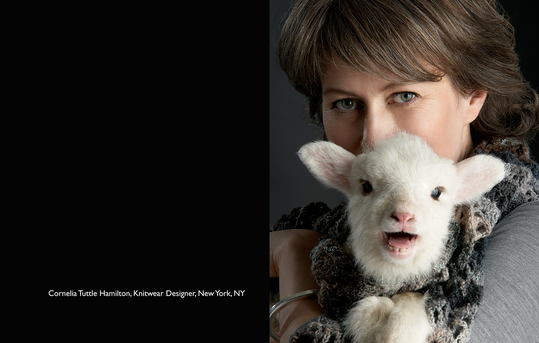 cornelia tuttle hamilton knitwear designer with baby lamb