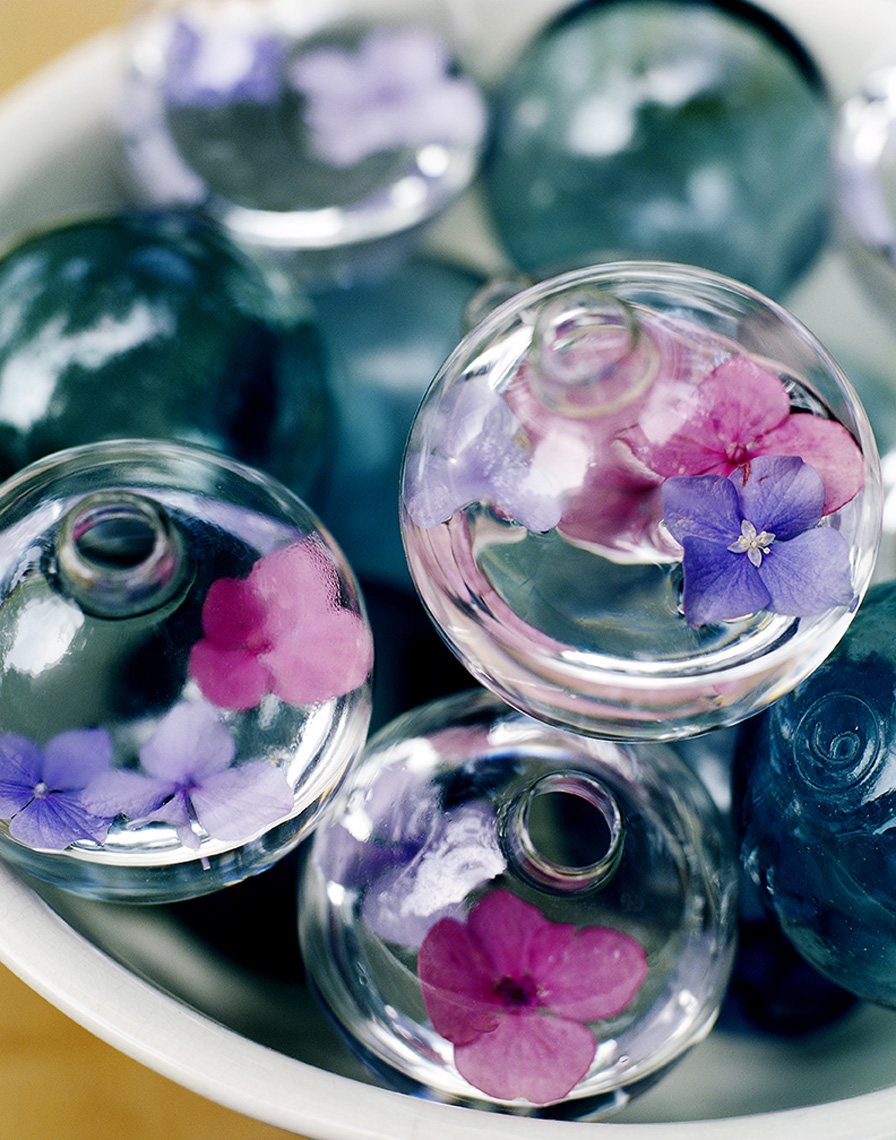 glass balls with flower and water
