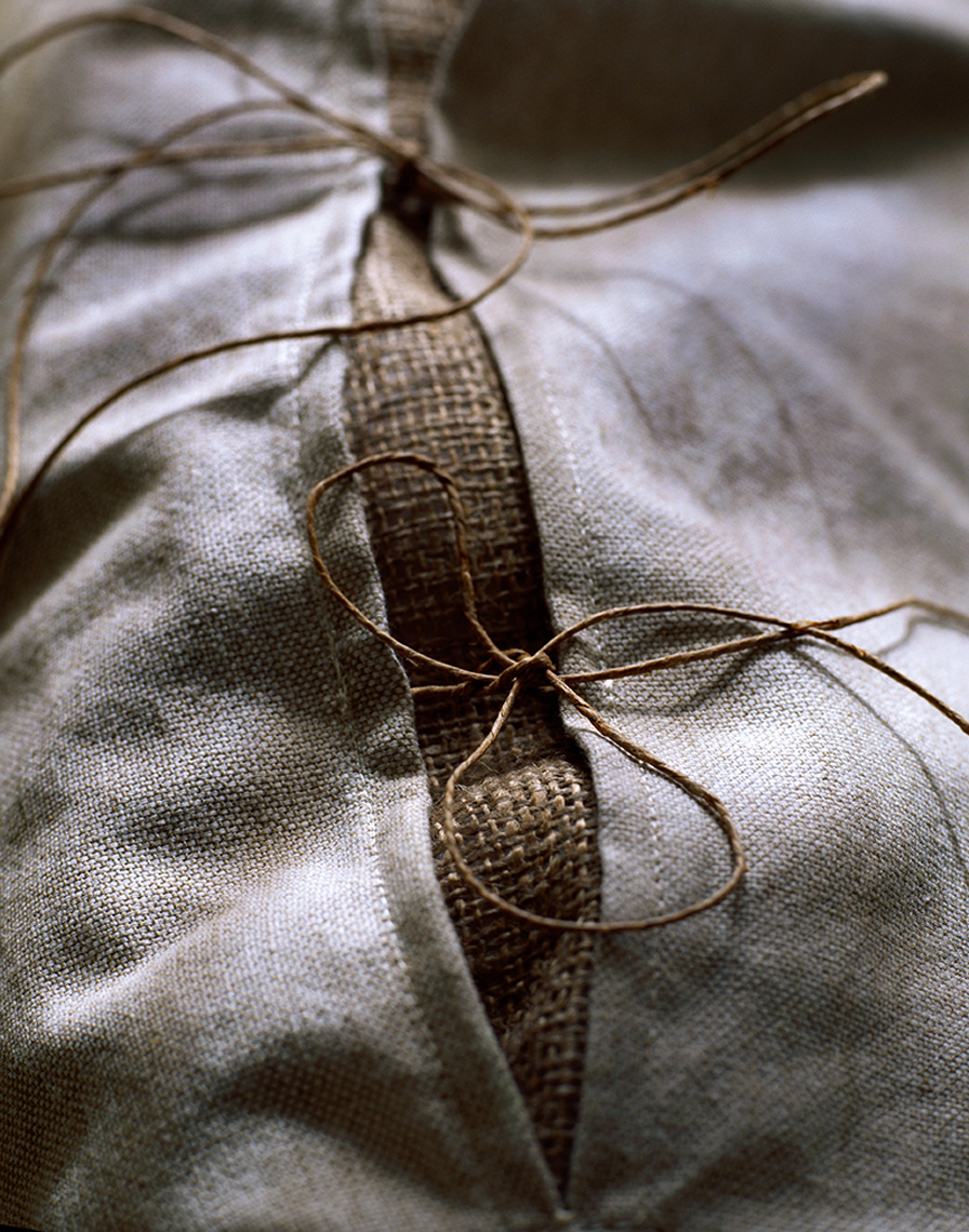 grey linen pillowcase detail