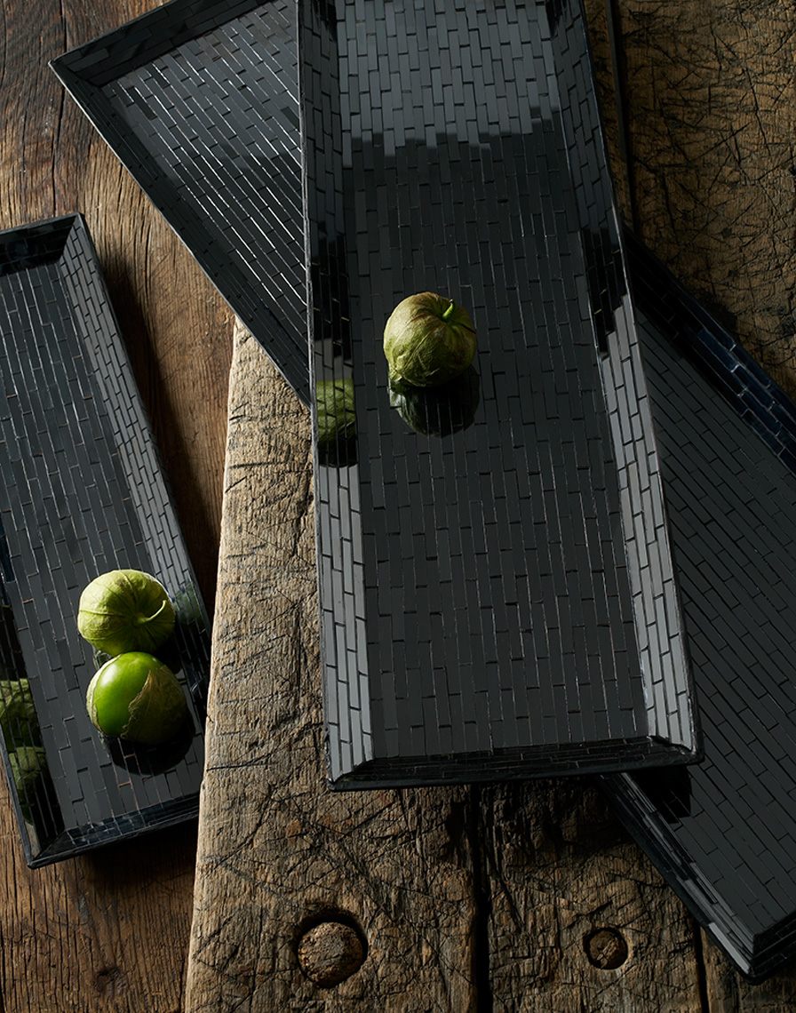 black tile tray green vegetable
